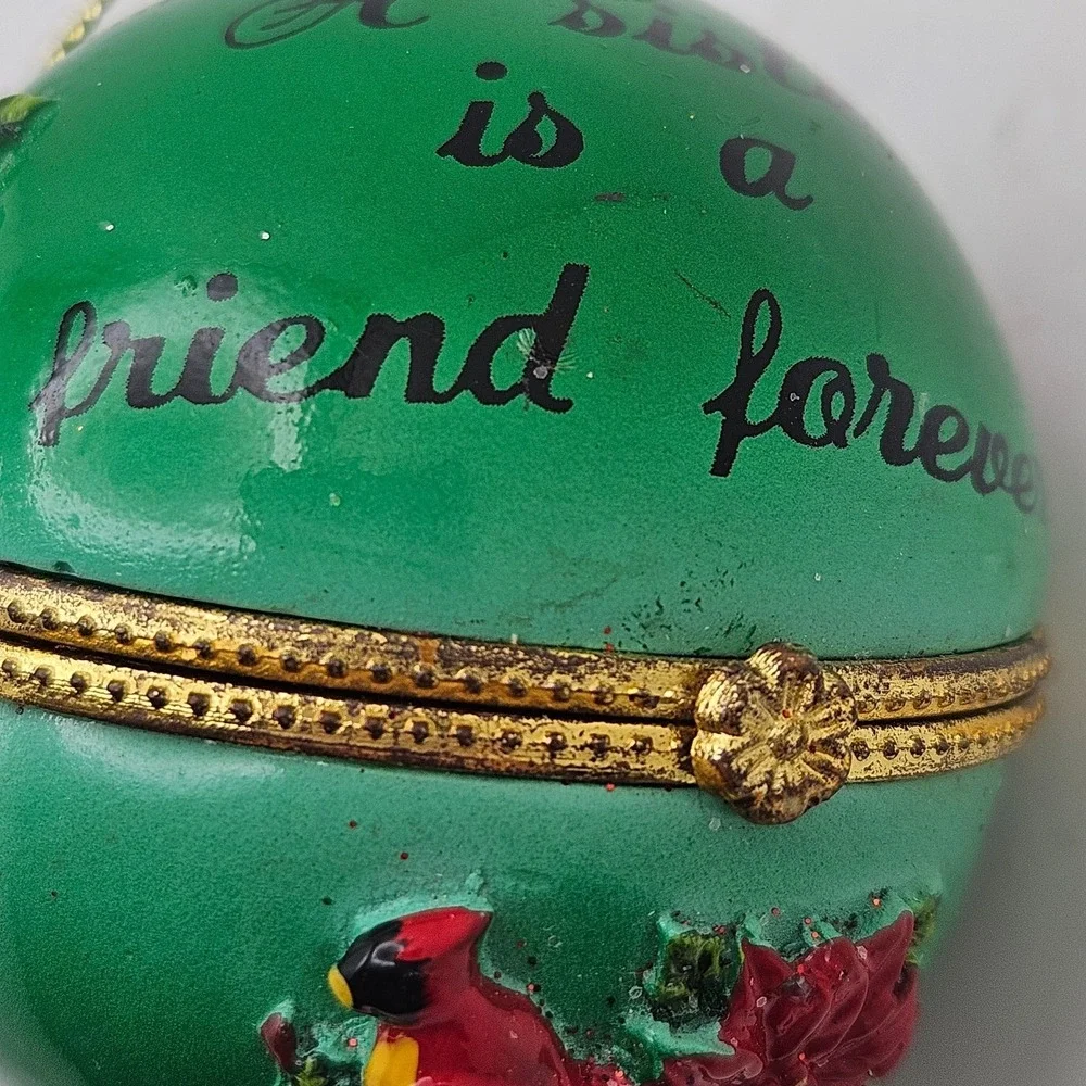 Vintage Christmas Ornament Trinket Box Cardinal A Sister is a Friend Forever
